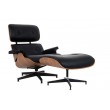 Lounge chair HM XL black / walnut with footstool