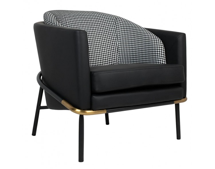 GUBI armchair, black PU / houndstooth