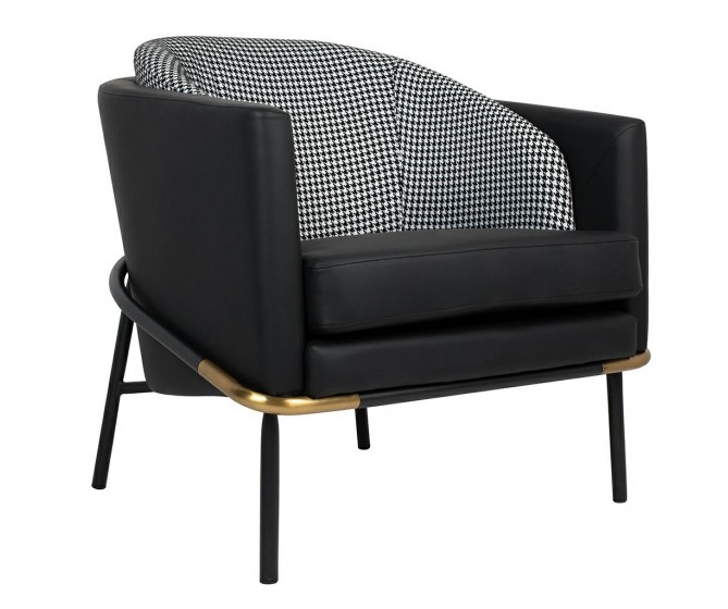 GUBI armchair, black PU / houndstooth