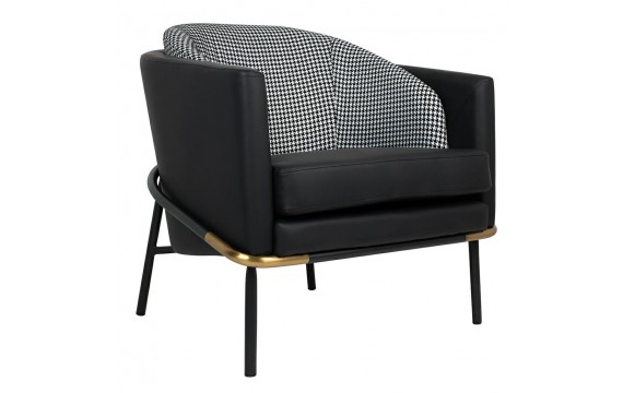 GUBI armchair, black PU / houndstooth