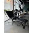 ARNI HIGH armchair with black footstool - eco-leather, brushed steel