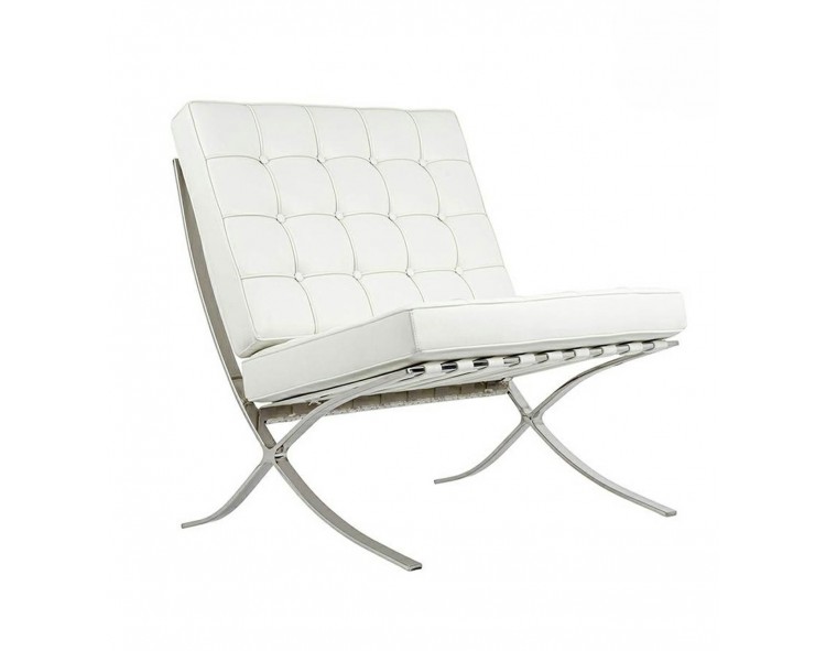 Armchair BARCELON white - eco-leather, polished steel