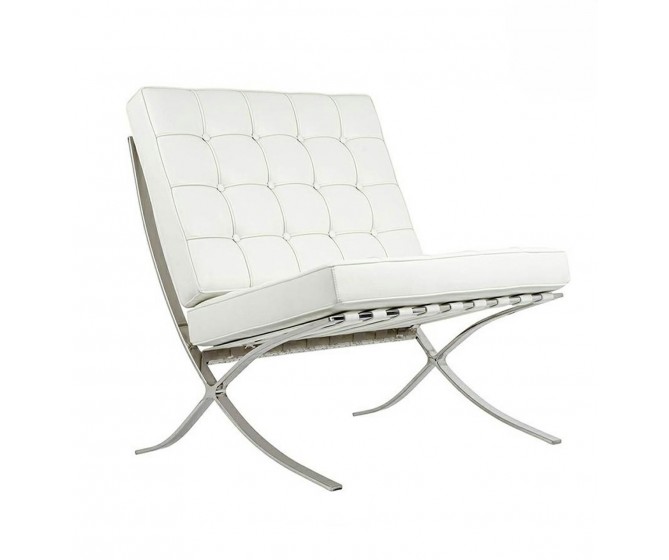 Armchair BARCELON white - eco-leather, polished steel