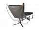 ARNI HIGH armchair with black footstool - eco-leather, brushed steel