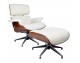 LOUNGE white armchair with footstool - natural leather, rose plywood