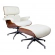 LOUNGE white armchair with footstool - natural leather, rose plywood