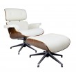 LOUNGE armchair white / walnut with footstool