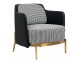 VENICE armchair, white and black houndstooth fabric, black eco-leather - gold foot