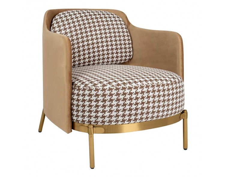 VENICE armchair, white and brown houndstooth fabric - gold base