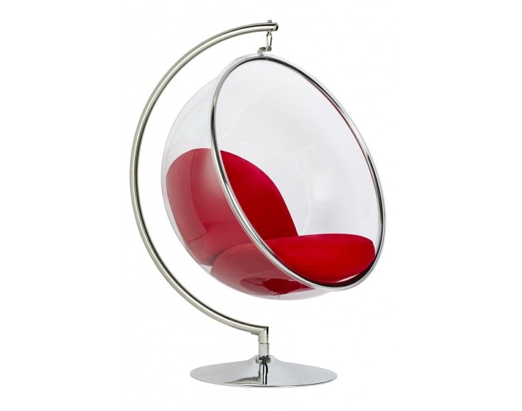 BUBBLE STAND armchair with red cushion - chrome base, acrylic body, wool cushion