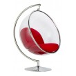 BUBBLE STAND armchair with red cushion - chrome base, acrylic body, wool cushion