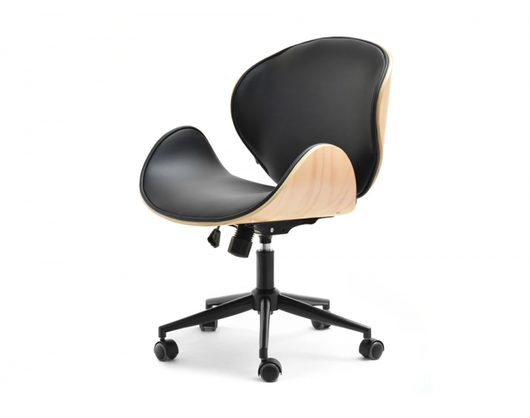 WOODEN BOOM OFFICE CHAIR IN BLACK LEATHER AND BEECH PLYWOOD FOR STUDY