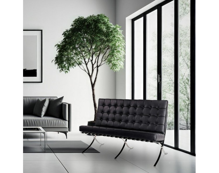 BARCELON PRESTIGE PLUS two-seater sofa, black - selected Italian natural leather, steel