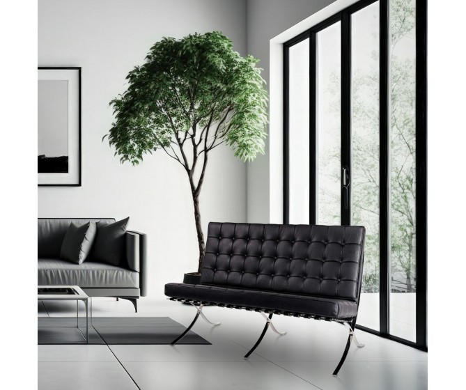 BARCELON PRESTIGE PLUS two-seater sofa, black - selected Italian natural leather, steel