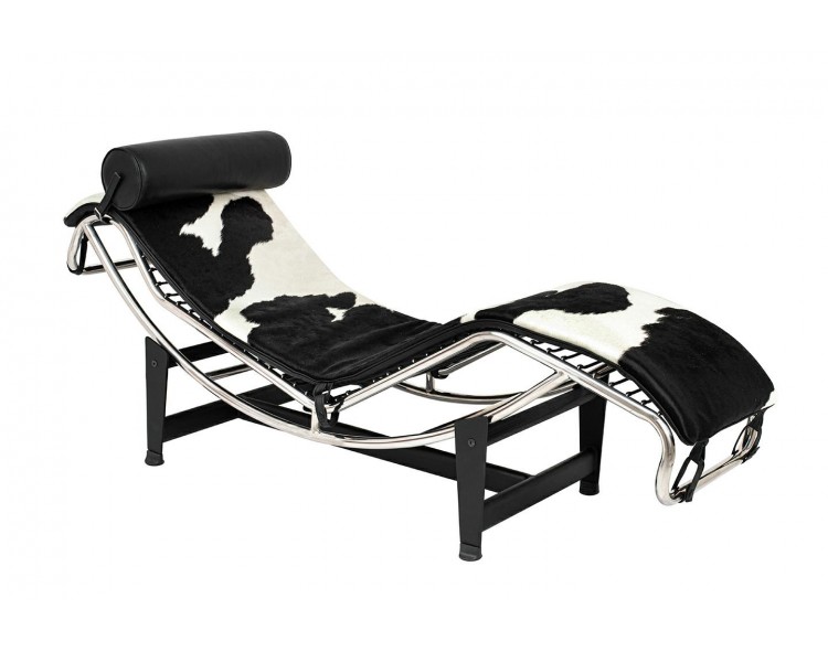 Deck chair DIVANO PONY black and white - natural leather, chrome