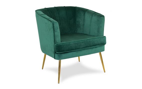 Green Scandinavian velvet armchair with black metal legs