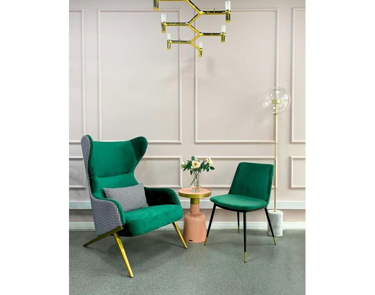 DIEGO chair, green - velvet, black and gold base