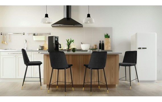 A bar stool with a footstool on wooden beech legs