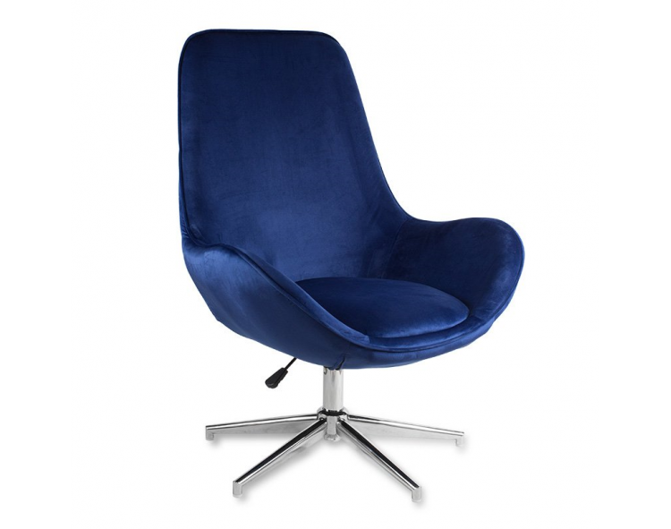 Upholstered velvet swivel armchair with adjustable Scandinavian modern design for the living room, navy blue