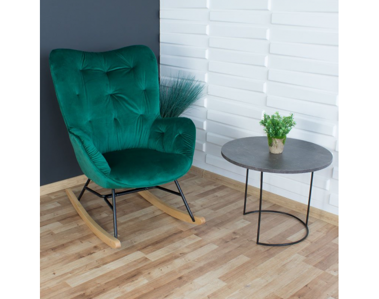 Wing armchair on wooden rocking legs, nursing cradle, greenvelor