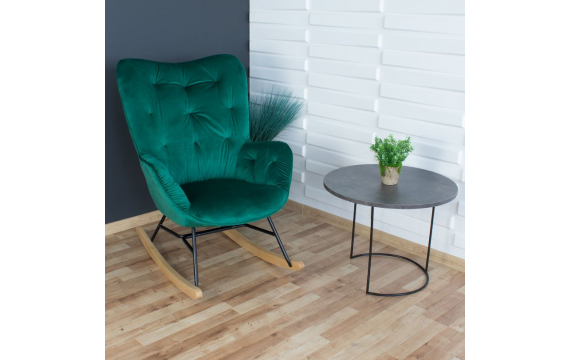 Wing armchair on wooden rocking legs, nursing cradle, greenvelor