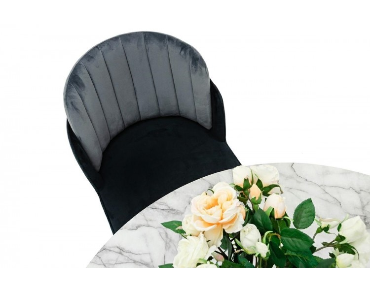 MARCEL chair, black and gray - velvet, black and silver base