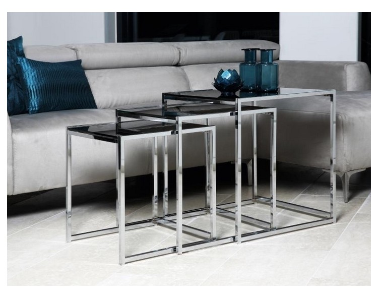 ACTONA CROSS TRIO black table set - glass, chrome