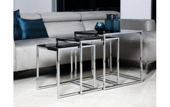 ACTONA CROSS TRIO black table set - glass, chrome