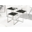 INVICTA set of 3 ELEMENTS tables, black glass - marble imitation