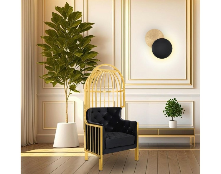 GOLD armchair LORD - black velvet cushion