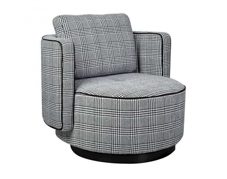 Swivel armchair TONDO, houndstooth, white and black