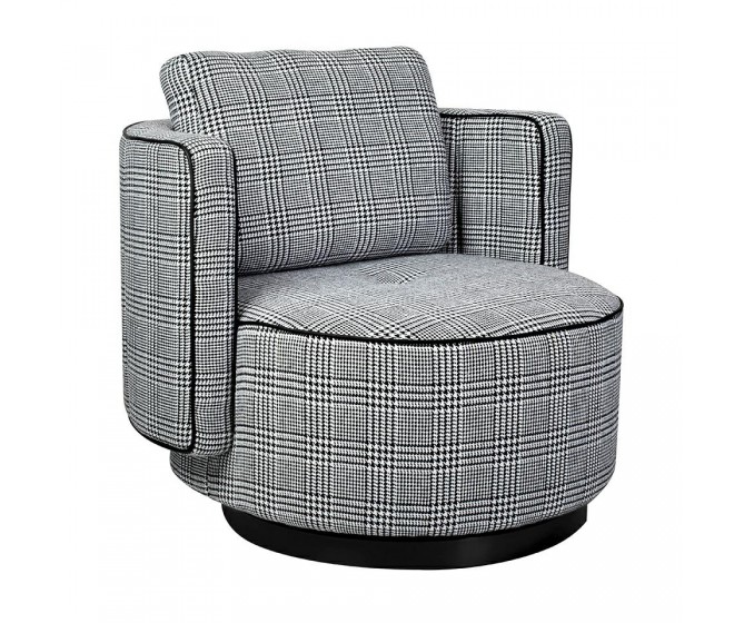 Swivel armchair TONDO, houndstooth, white and black